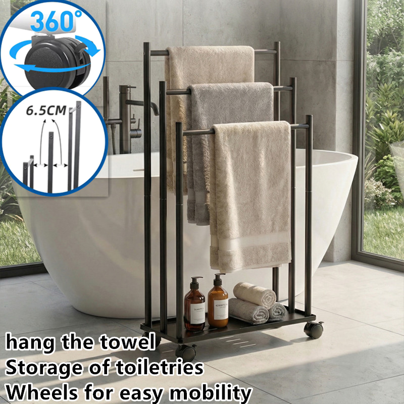 Bathroom 3 Tier Towel Rack Clothes Drying Rack Stand Metal Floor Towel Rack