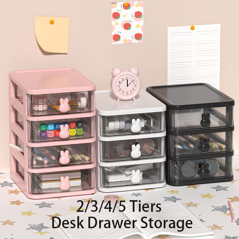 Mini Drawer Desktop Storage Box Desk Organizer 2/3/4/5 Tier Transparent Boxes