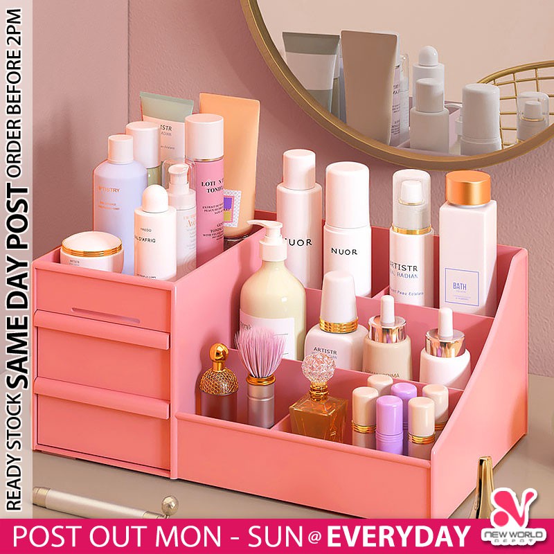 《 𝗟𝗔𝗥𝗚𝗘 𝗖𝗔𝗣𝗔𝗖𝗜𝗧𝗬 》Makeup Organizer Box Multipurpose Table Drawer Cosmetic