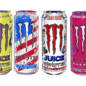 Monster USA New Release Bundle (Ultra Red White & Blue Razz, Ultra Punk Punch, Strawberry Lemonade & Voodoo Grape) 4 x 473ml